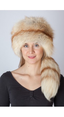 Platinum gold fox fur hat with tail